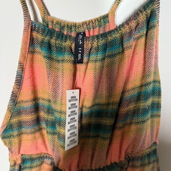 Urban Outfitters Pink Green Plaid Jumpsuit | Boho Relaxed One-Piece Size small - Picture 7 of 8